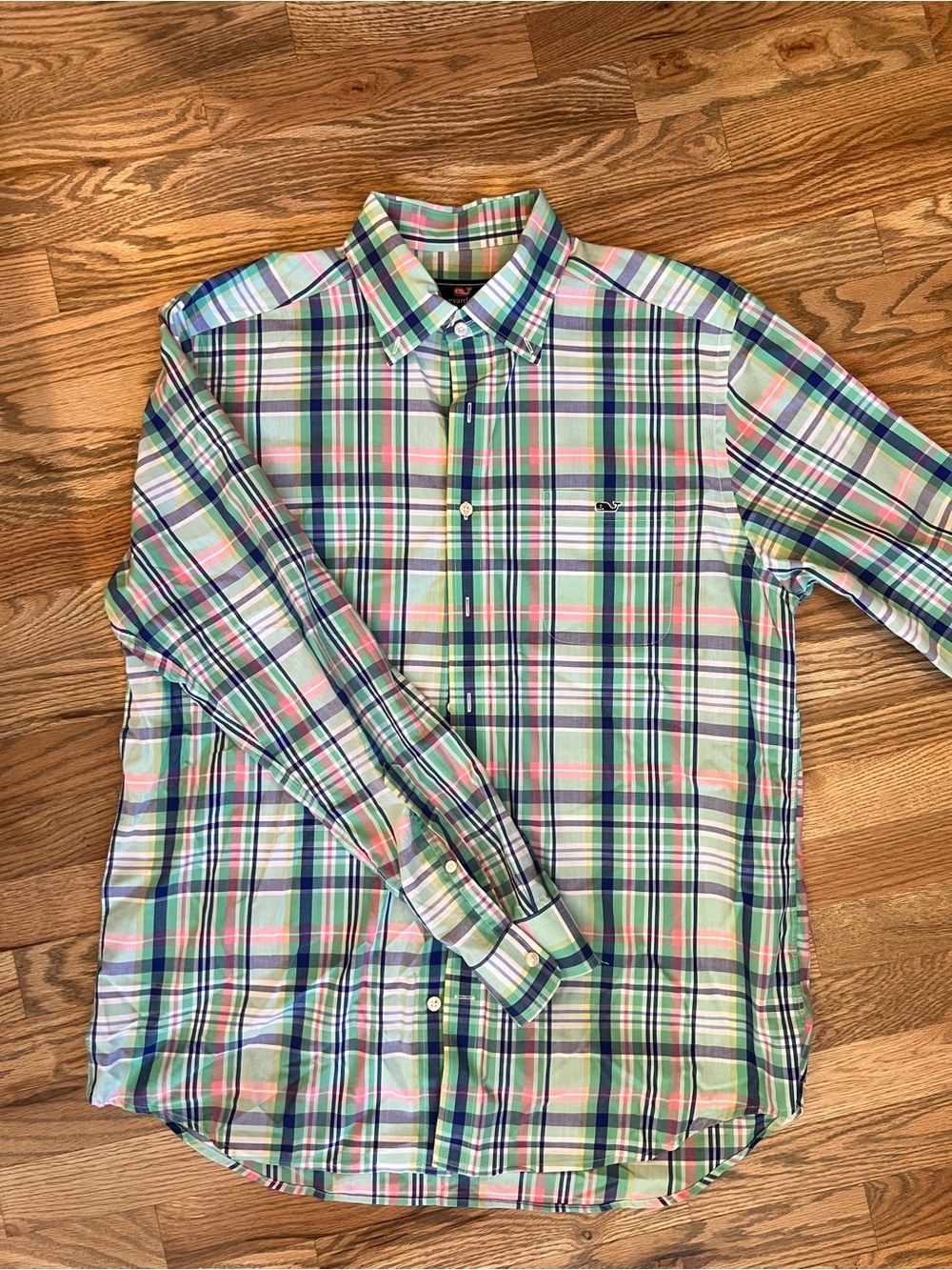 Vineyard Vines Pastel Green Multi-Color Plaid Button-Down Shirt